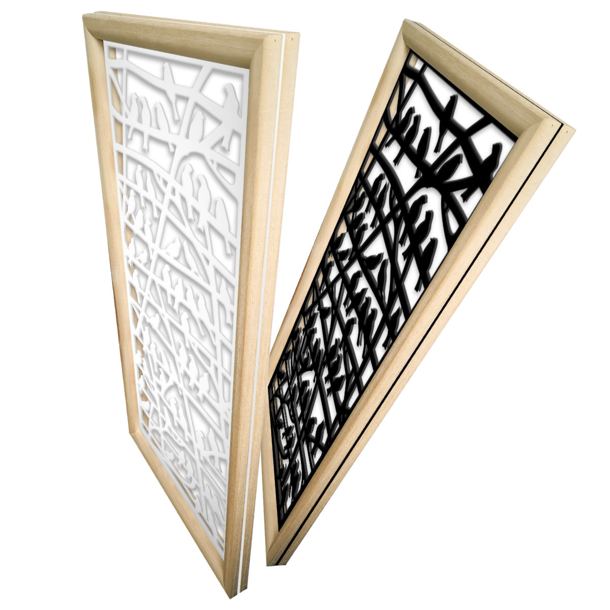 BIRDS - Moduli Decorativi in Legno e PVC Misura: 47x94 cm, Colore: bianco