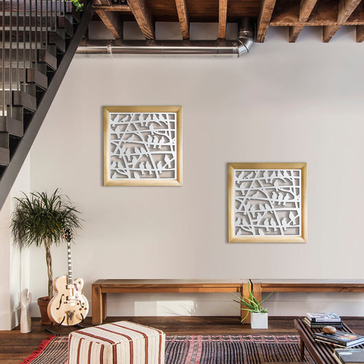 BIRDS - Moduli Decorativi in Legno e PVC Colore: bianco, Misura: 98x98 cm