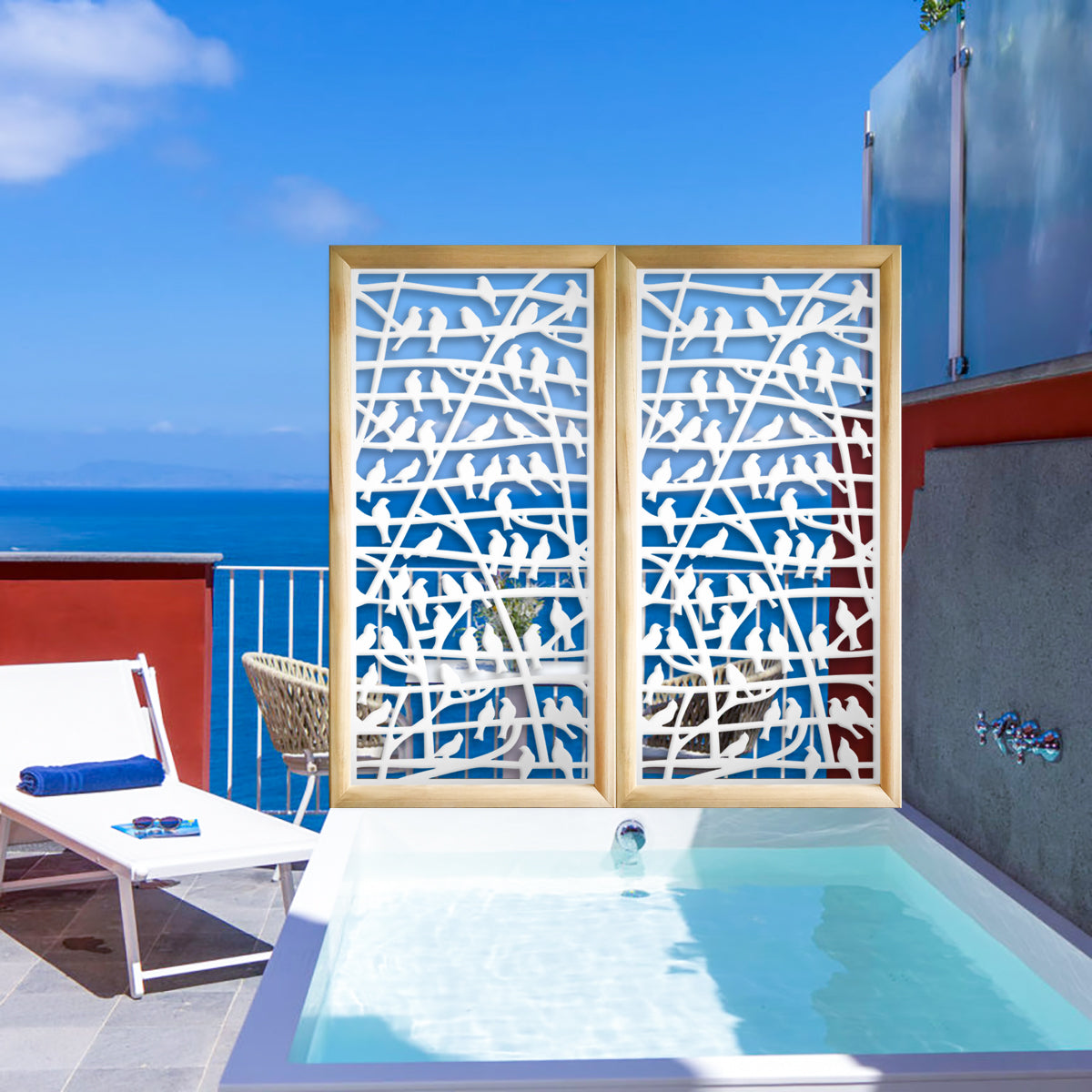 BIRDS - Moduli Decorativi in Legno e PVC Misura: 47x94 cm, Colore: bianco