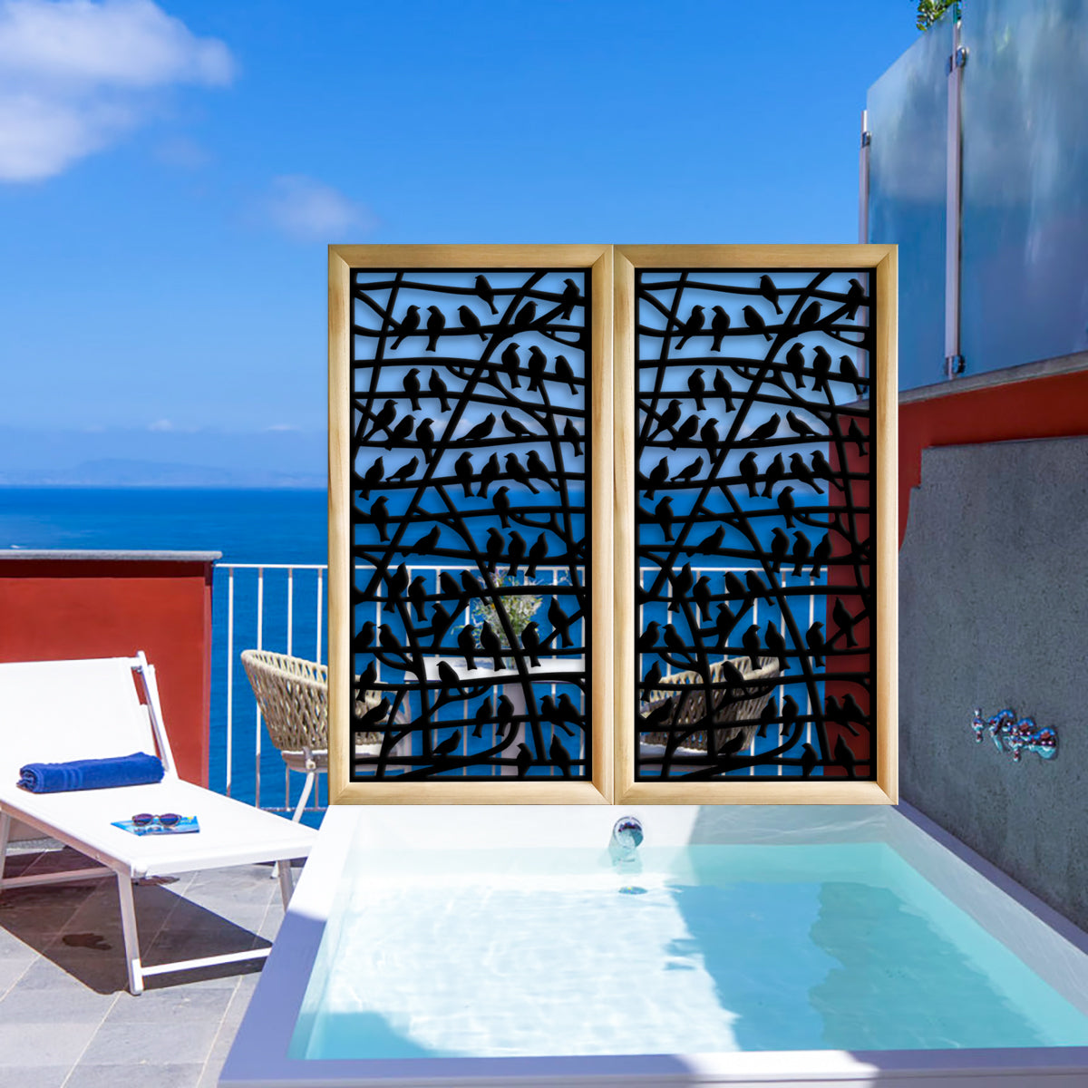 BIRDS - Moduli Decorativi in Legno e PVC Misura: 47x94 cm, Colore: nero