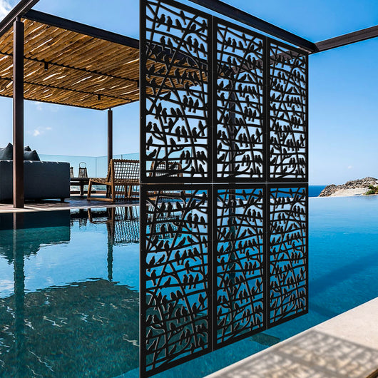 BIRDS - Pannello in PVC traforato - Parasole Misura: 47x94 cm, Colore: nero