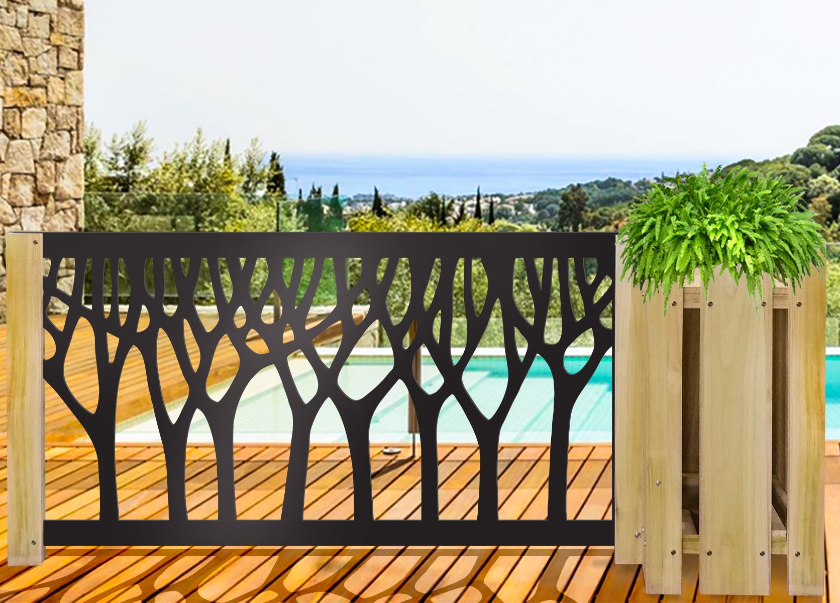 BOSCO - Pannello in PVC traforato - Parasole Colore: nero, Misura: 98x198 cm