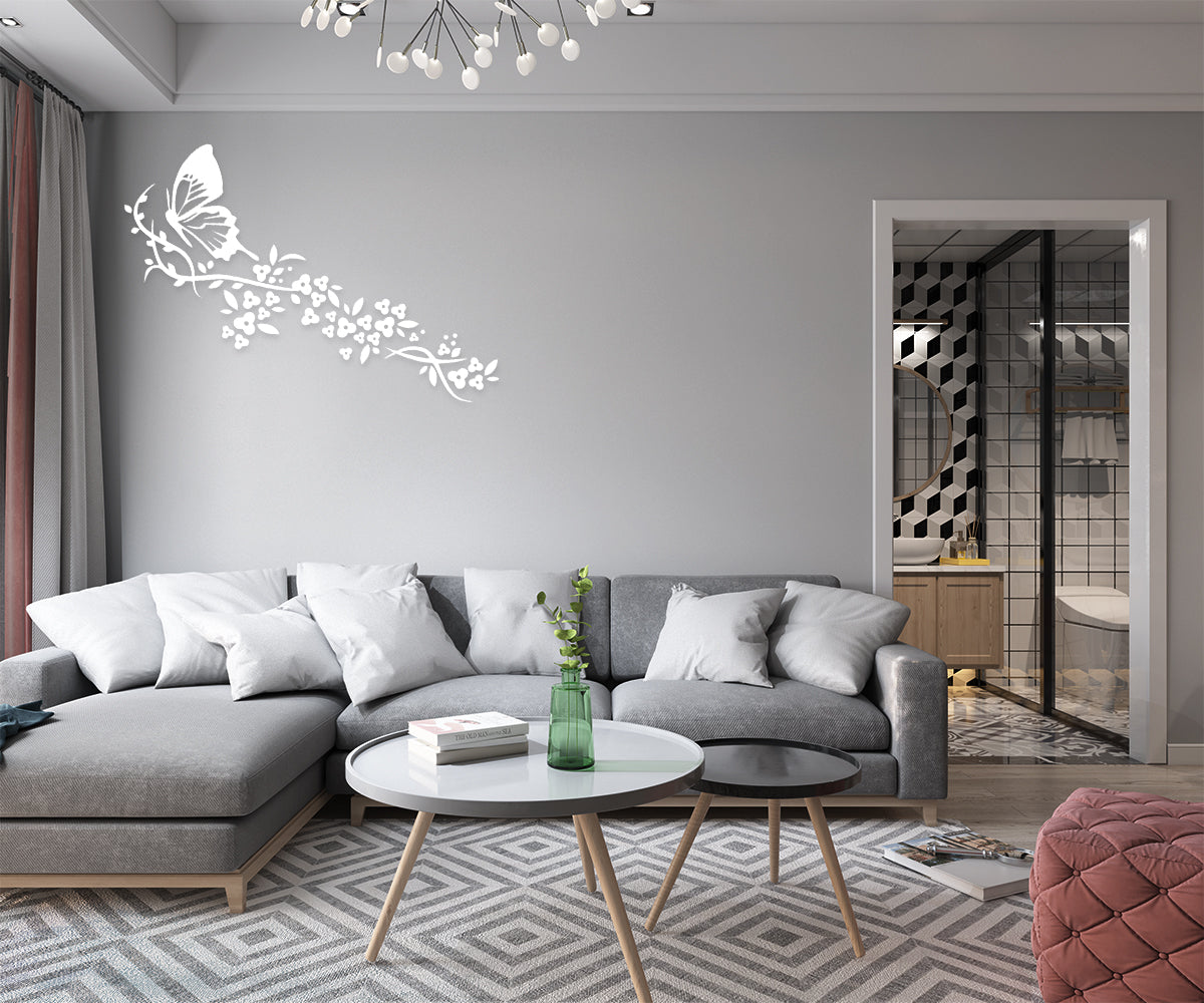 BUTTERFLY - Adesivo murale wall sticker in vinile 55x135 cm Colore: bianco