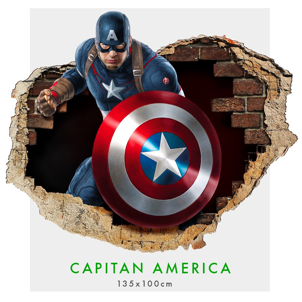 Capitan America - Adesivi murali parete 3D wall sticker cameretta bimbi Misura: 150x100 cm