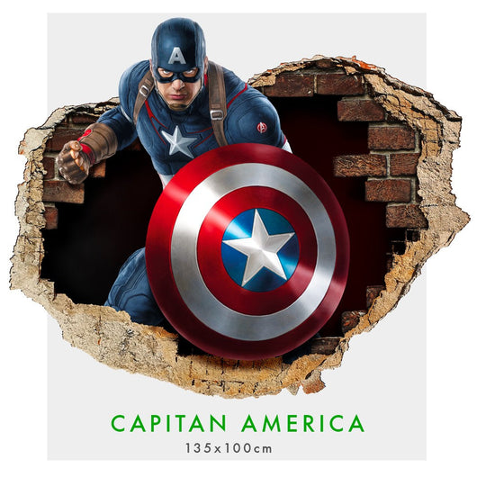 Capitan America - Adesivi murali parete 3D wall sticker cameretta bimbi Misura: 150x100 cm