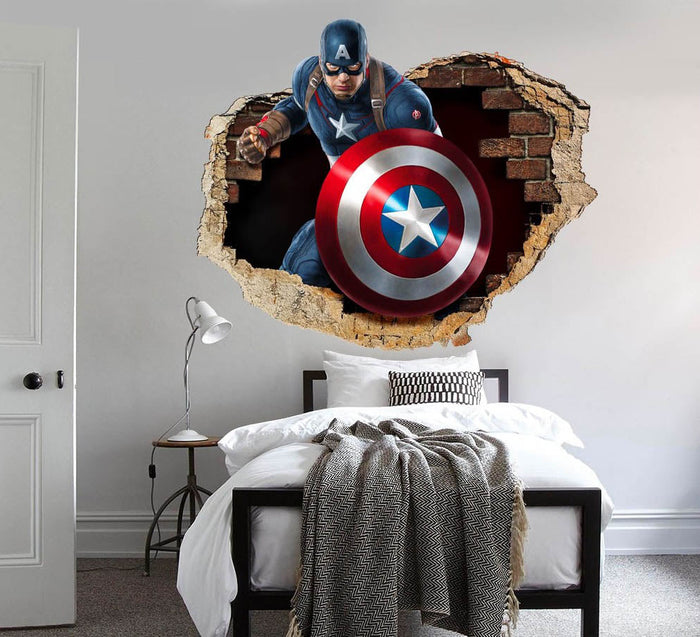 Capitan America - Adesivi murali parete 3D wall sticker cameretta bimbi Misura: 150x100 cm