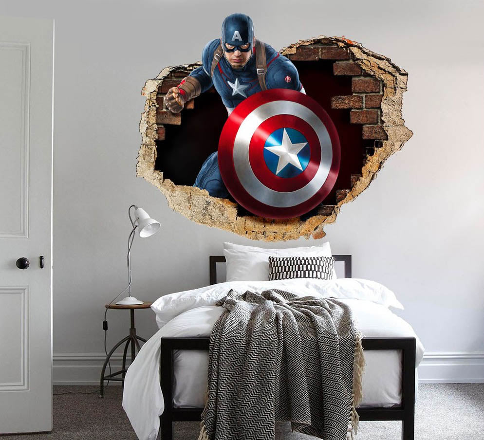 Capitan America - Adesivi murali parete 3D wall sticker cameretta bimbi Misura: 150x100 cm