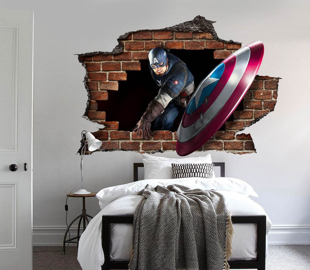 CAPITAN AMERICA Adesivo murale parete 3D wall sticker camera ragazzi Misura: 150x100 cm