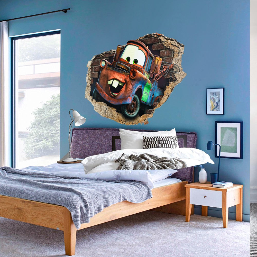 Cars Carl Attrezzi - Adesivo murale parete 3D wall sticker camera bimbi Misura: 150x100 cm