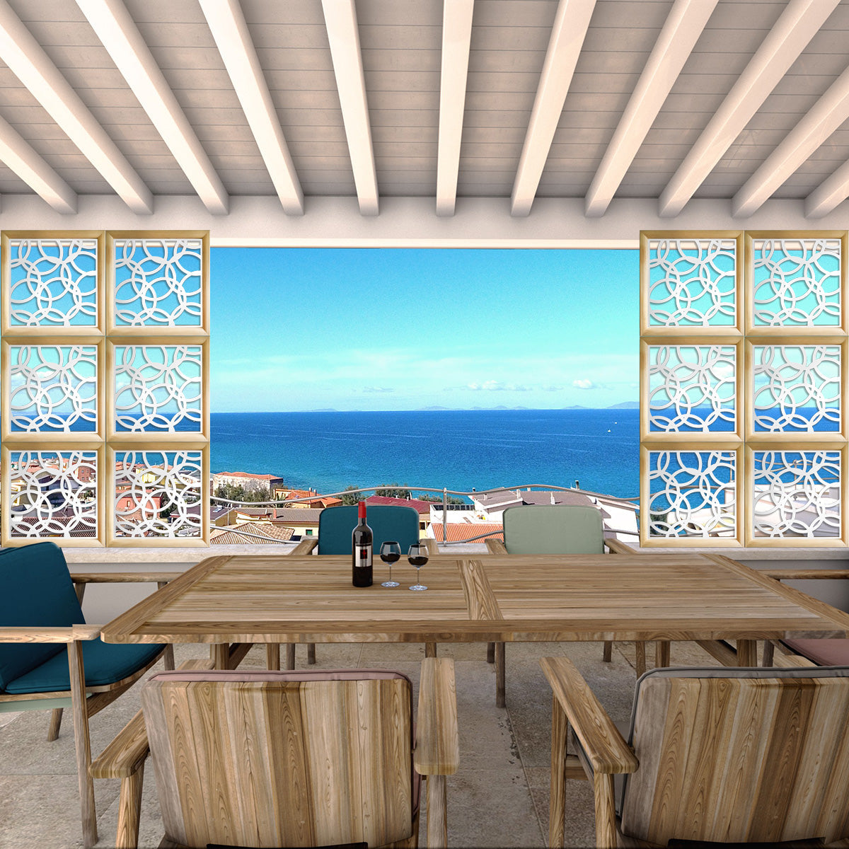 CERCHI SMALL - Moduli Decorativi in Legno e PVC Misura: 48x48 cm, Colore: bianco