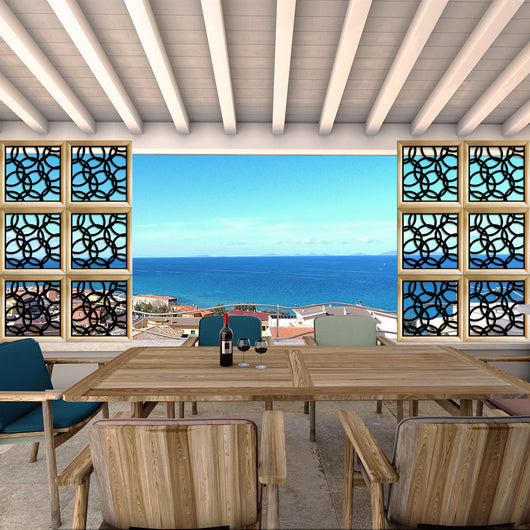 CERCHI SMALL - Moduli Decorativi in Legno e PVC Misura: 98x98 cm, Colore: nero