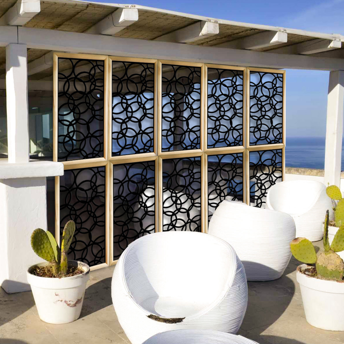 CERCHI SMALL - Moduli Decorativi in Legno e PVC Misura: 47x94 cm, Colore: nero