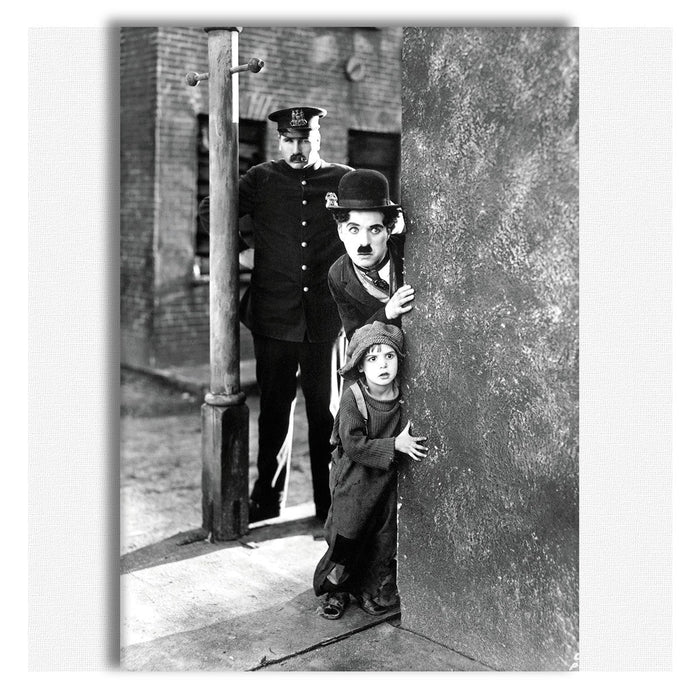 Charlie Chaplin & The Kid - stampa su tela in alta definizione con telaio in legno Misura: 70x100 cm