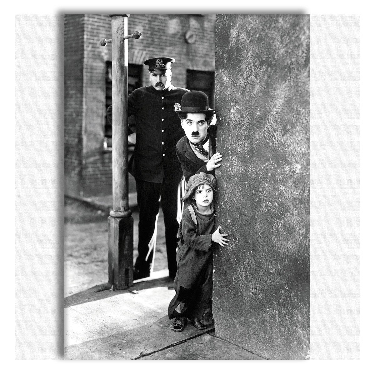 Charlie Chaplin & The Kid - stampa su tela in alta definizione con telaio in legno Misura: 50x70 cm