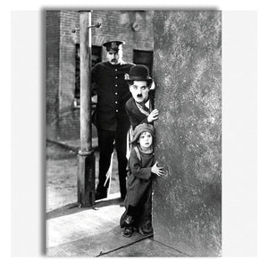 Charlie Chaplin & The Kid - stampa su tela in alta definizione con telaio in legno Misura: 50x70 cm