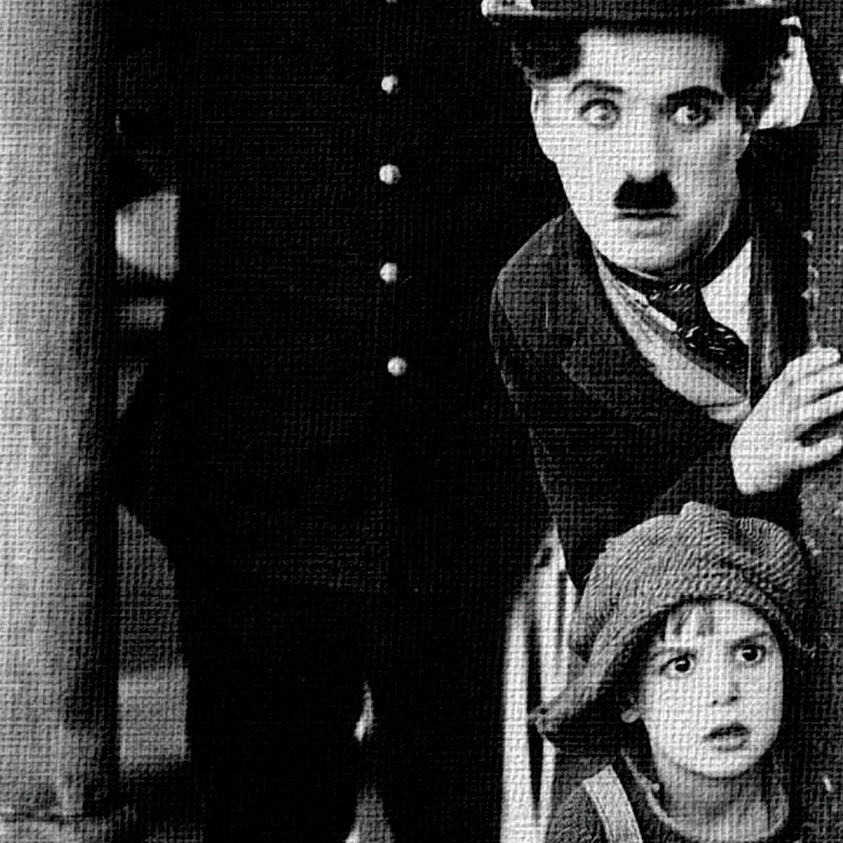 Charlie Chaplin & The Kid - stampa su tela in alta definizione con telaio in legno Misura: 70x100 cm