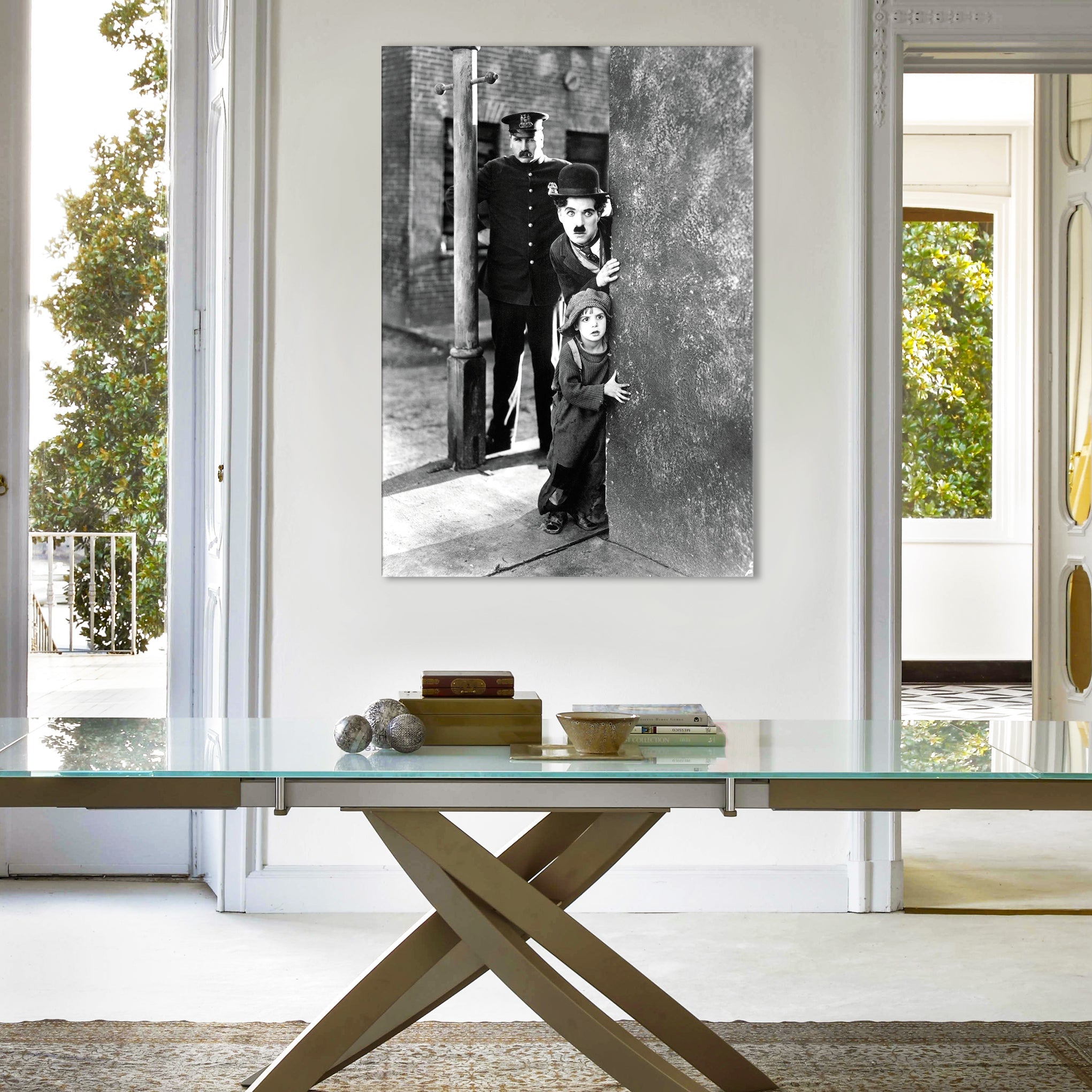 Charlie Chaplin & The Kid - stampa su tela in alta definizione con telaio in legno Misura: 50x70 cm