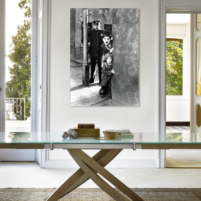 Charlie Chaplin & The Kid - stampa su tela in alta definizione con telaio in legno Misura: 50x70 cm