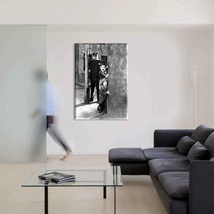 Charlie Chaplin & The Kid - stampa su tela in alta definizione con telaio in legno Misura: 70x100 cm