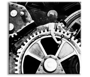 Charlie Chaplin TEMPI MODERNI - Quadro stampa su tela montata su telaio in legno Misura: 100x100 cm