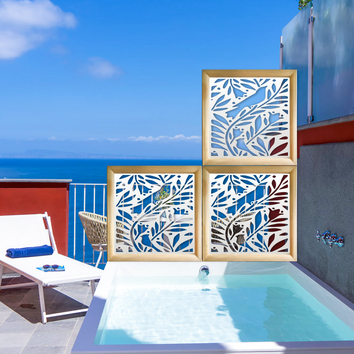 COLIBRI - Moduli Decorativi in Legno e PVC Misura: 48x48 cm, Colore: bianco