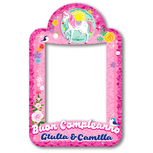Cornice selfie Compleanno Rosa Unicorno - Bambine Misura: 50x70 cm