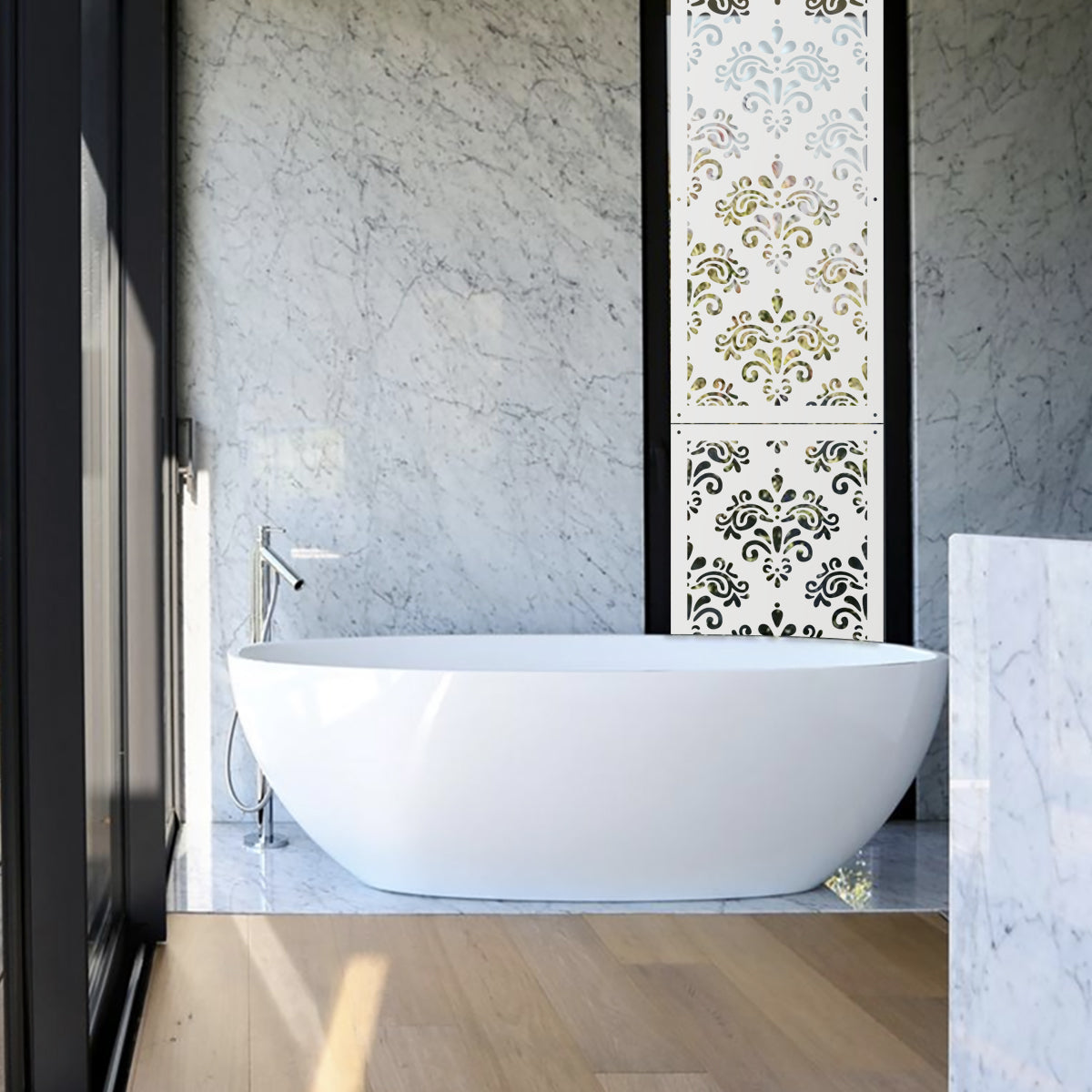 DAMASCO - Pannello in PVC traforato - Parasole Colore: bianco, Misura: 47x94 cm