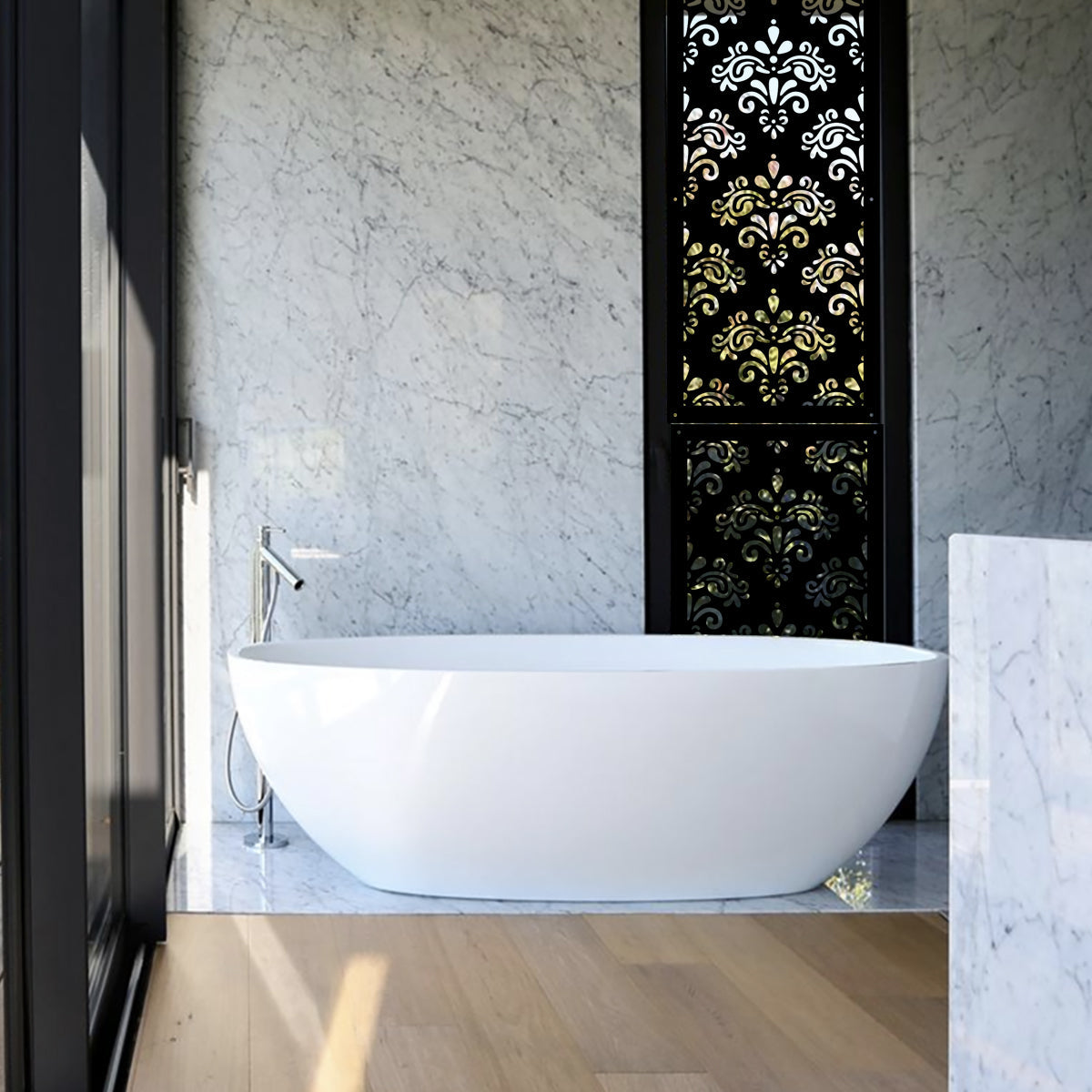 DAMASCO - Pannello in PVC traforato - Parasole Misura: 73x148 cm, Colore: nero