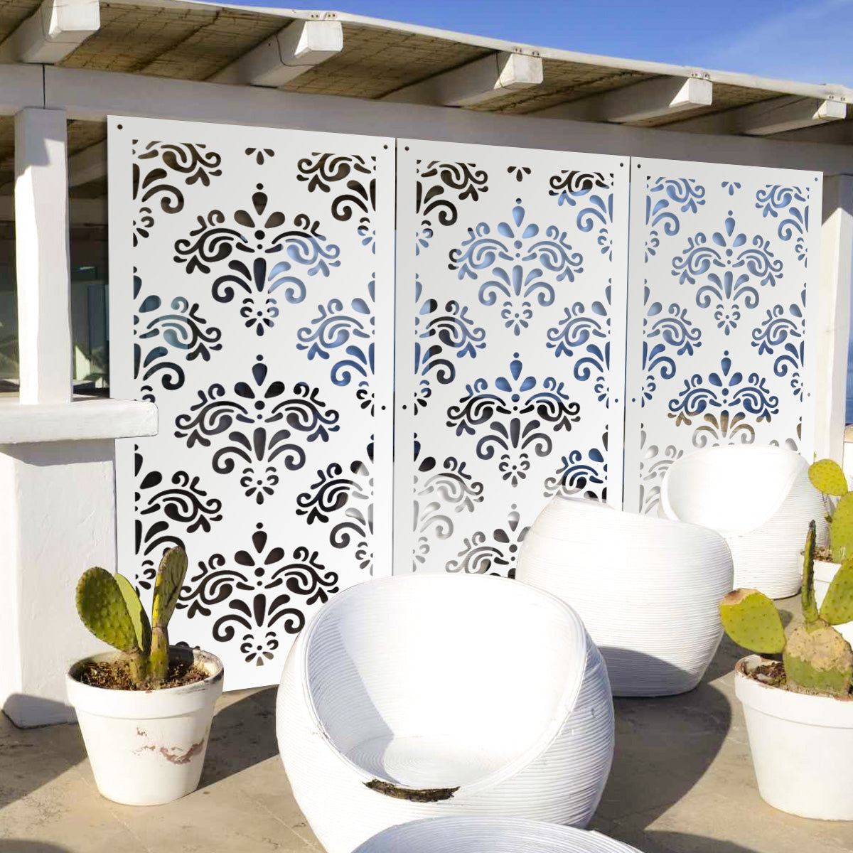 DAMASCO - Pannello in PVC traforato - Parasole Colore: bianco, Misura: 47x94 cm