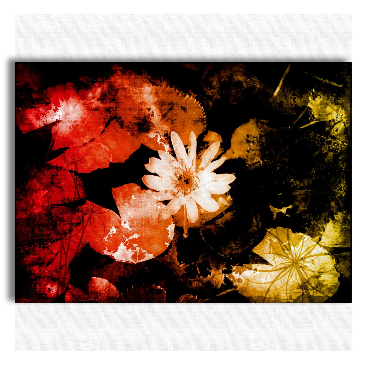 Decorazione Floreale Grunge - Quadro Canvas su telaio in legno Misura: 70X50 cm