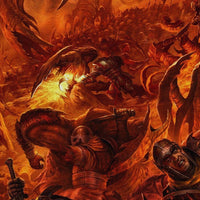 DEMONI, DRAGHI E CAVALIERI - Stampa su Canvas montata su telaio in legno - battaglia infernale Misura: 140x50 cm