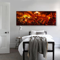 DEMONI, DRAGHI E CAVALIERI - Stampa su Canvas montata su telaio in legno - battaglia infernale Misura: 140x50 cm