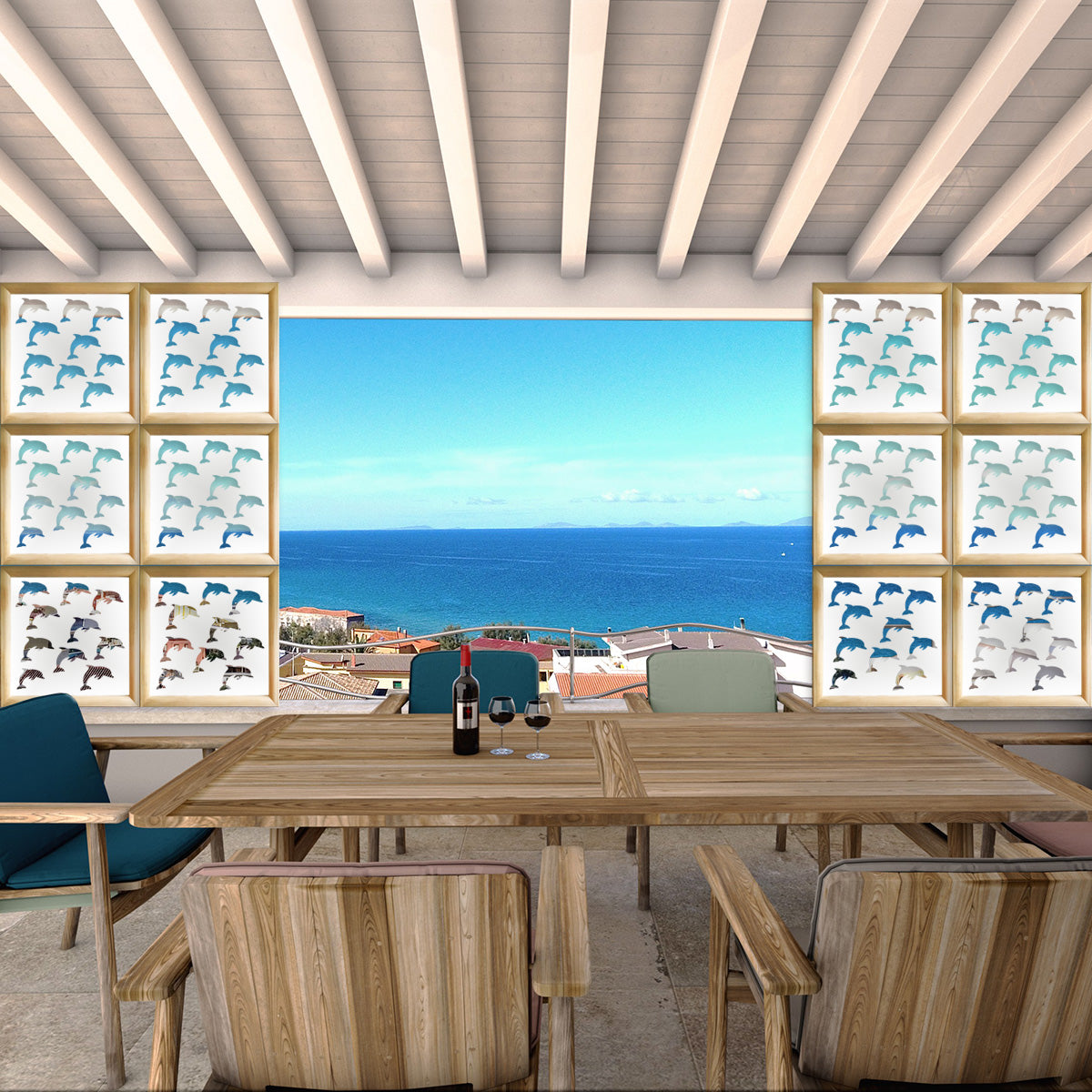 DOLPHIN - Moduli Decorativi in Legno e PVC Misura: 73x73 cm, Colore: bianco