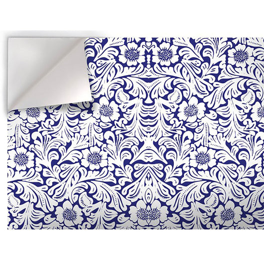 FIORI SU FONDO BLU - Pellicola stampata adesiva in PVC finitura opaca Misura: 100x200 cm