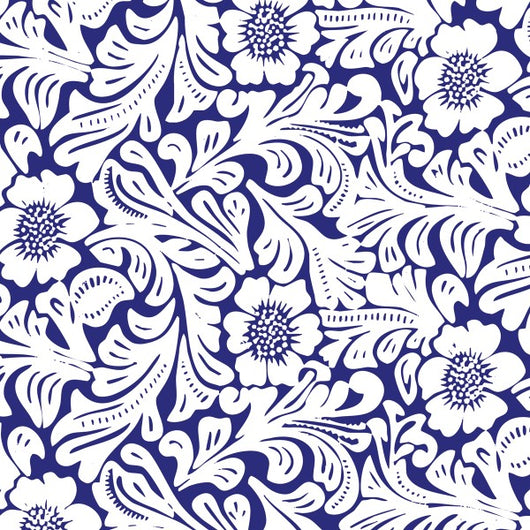 FIORI SU FONDO BLU - Pellicola stampata adesiva in PVC finitura opaca Misura: 100x200 cm