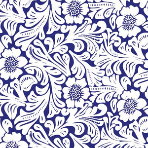 FIORI SU FONDO BLU - Pellicola stampata adesiva in PVC finitura opaca Misura: 100x300 cm