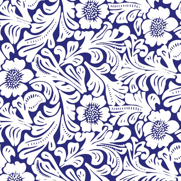 FIORI SU FONDO BLU - Pellicola stampata adesiva in PVC finitura opaca Misura: 100x300 cm