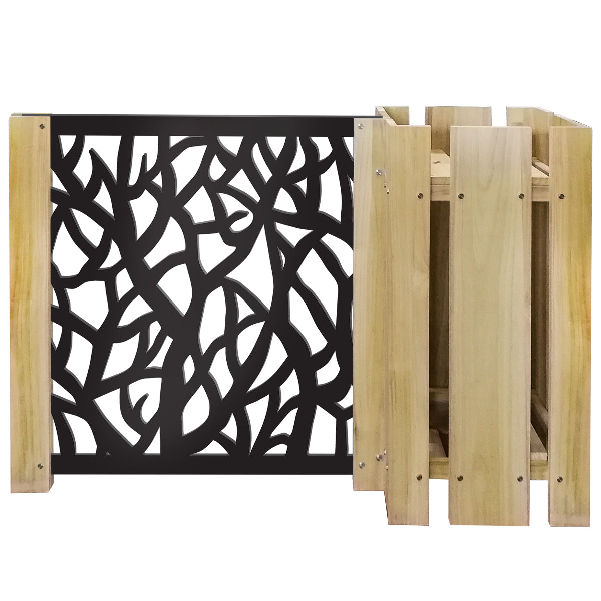 FIORIERA-WOOD COMPOSIZIONE - Porta vasi con divisorio staccionata modulabile - 150x100cm - in Legno e PVC Modello: Foresta