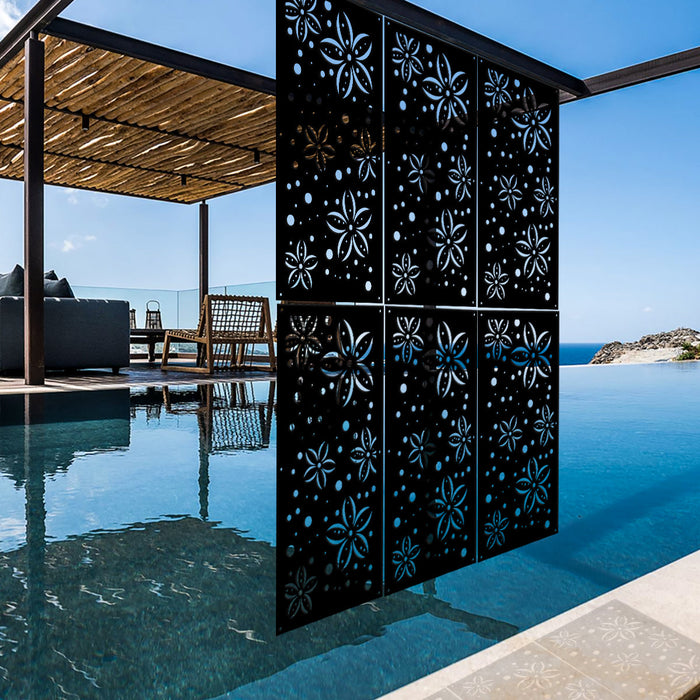 FLOWERS - Pannello in PVC traforato - Parasole Misura: 98x198 cm, Colore: nero