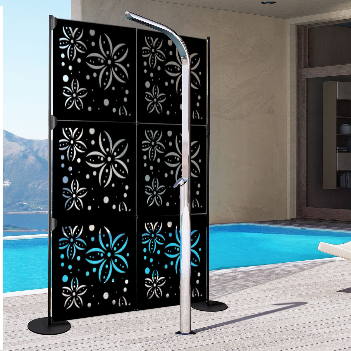 FLOWERS - Pannello in PVC traforato - Parasole Misura: 48x48 cm, Colore: nero