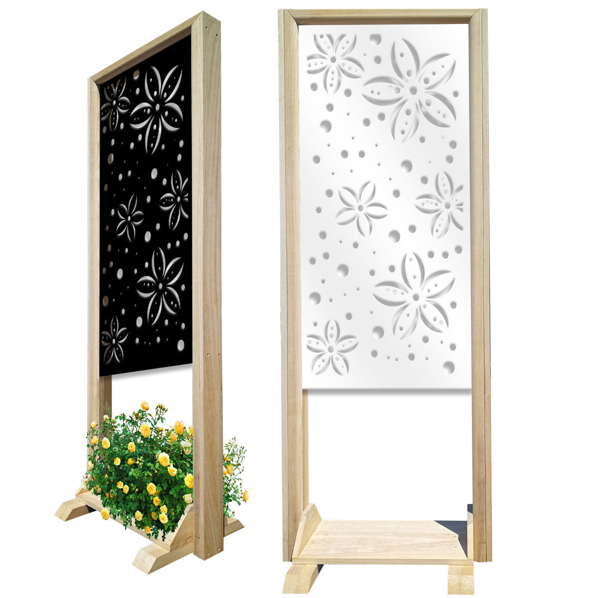 FLOWERS - Separè- Paravento modulabile - 70x190cm - in Legno e PVC Colore: nero