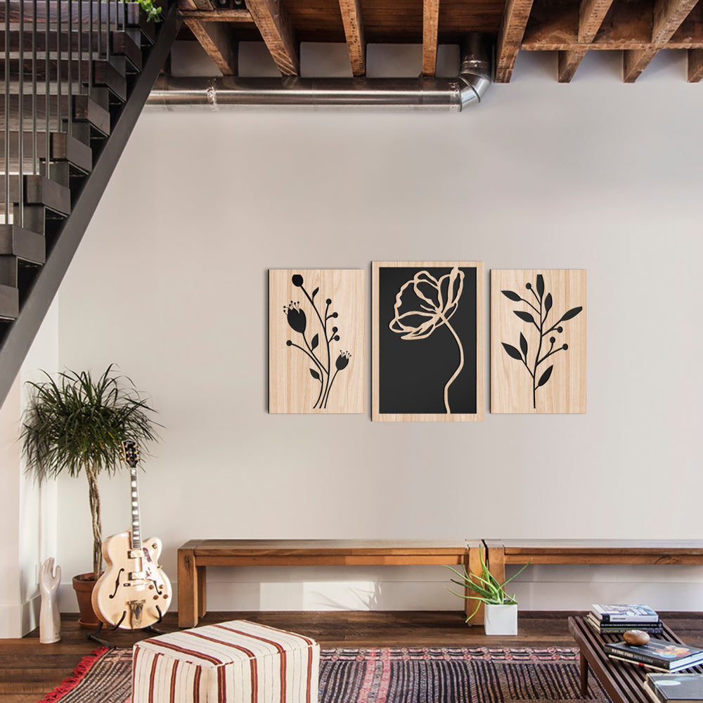 FLOWERS 100x50 cm - Quadro arredo LASERCUT composito Legno e PVC Misura: 100x50 cm