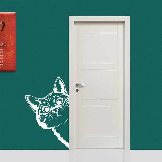 GATTO CURIOSO - Adesivo murale wall sticker in vinile 55x90 cm Colore: bianco