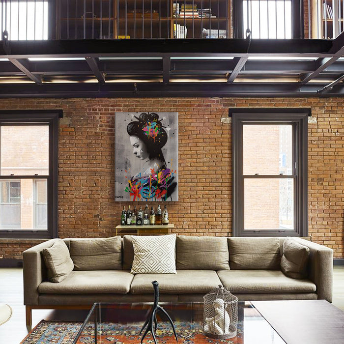 Geisha -  Quadro Canvas Contemporaneo su telaio in legno Misura: 50x70 cm