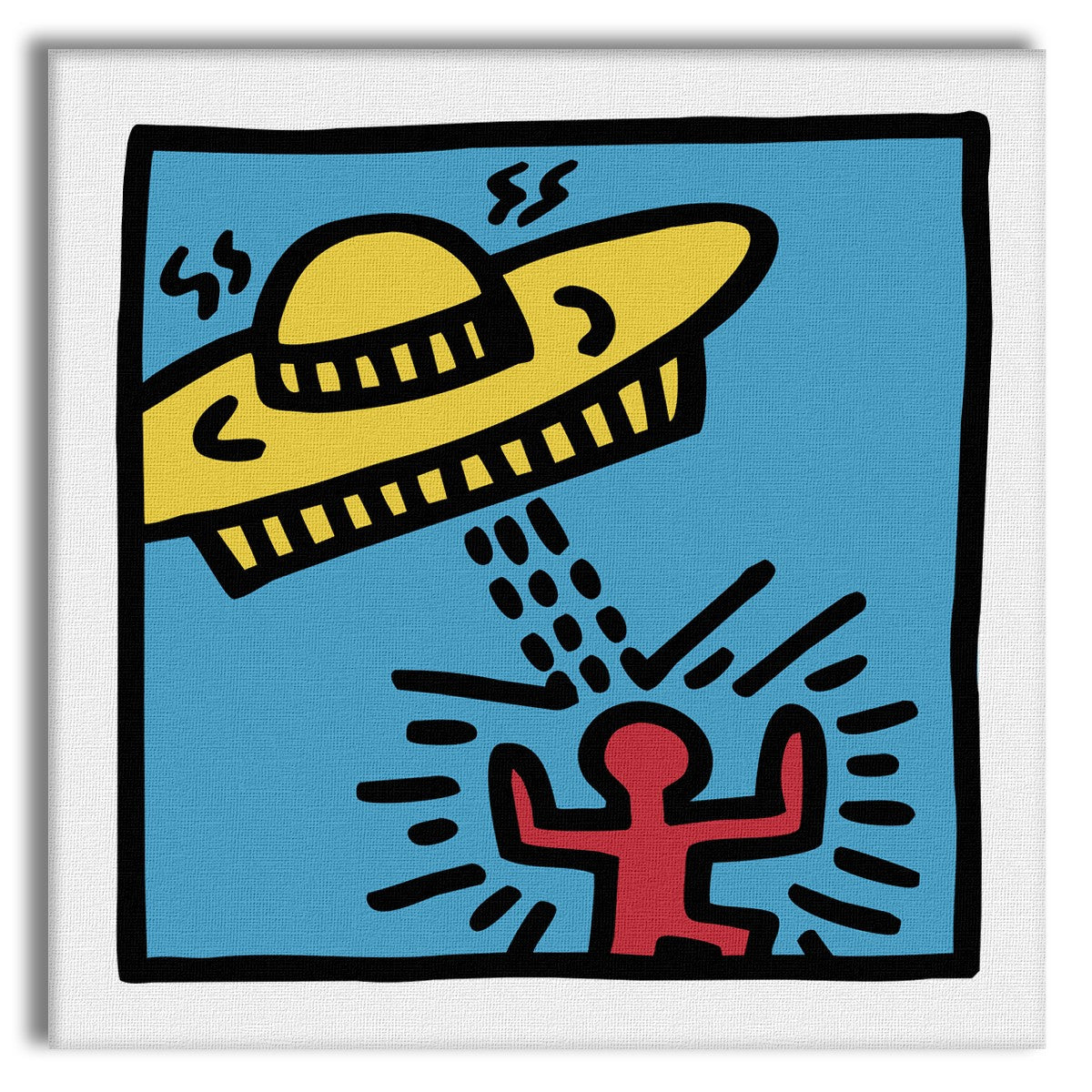HARING - KIDNAPPING - Quadro Canvas su telaio in legno Misura: 100x100 cm