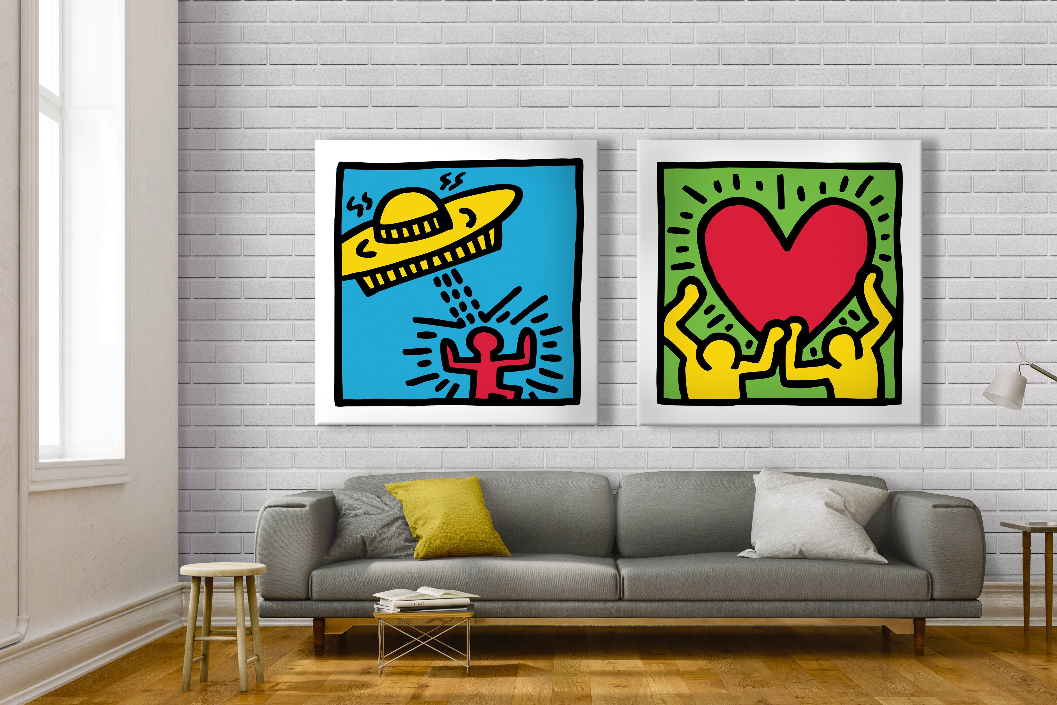 HARING - KIDNAPPING - Quadro Canvas su telaio in legno Misura: 80x80 cm