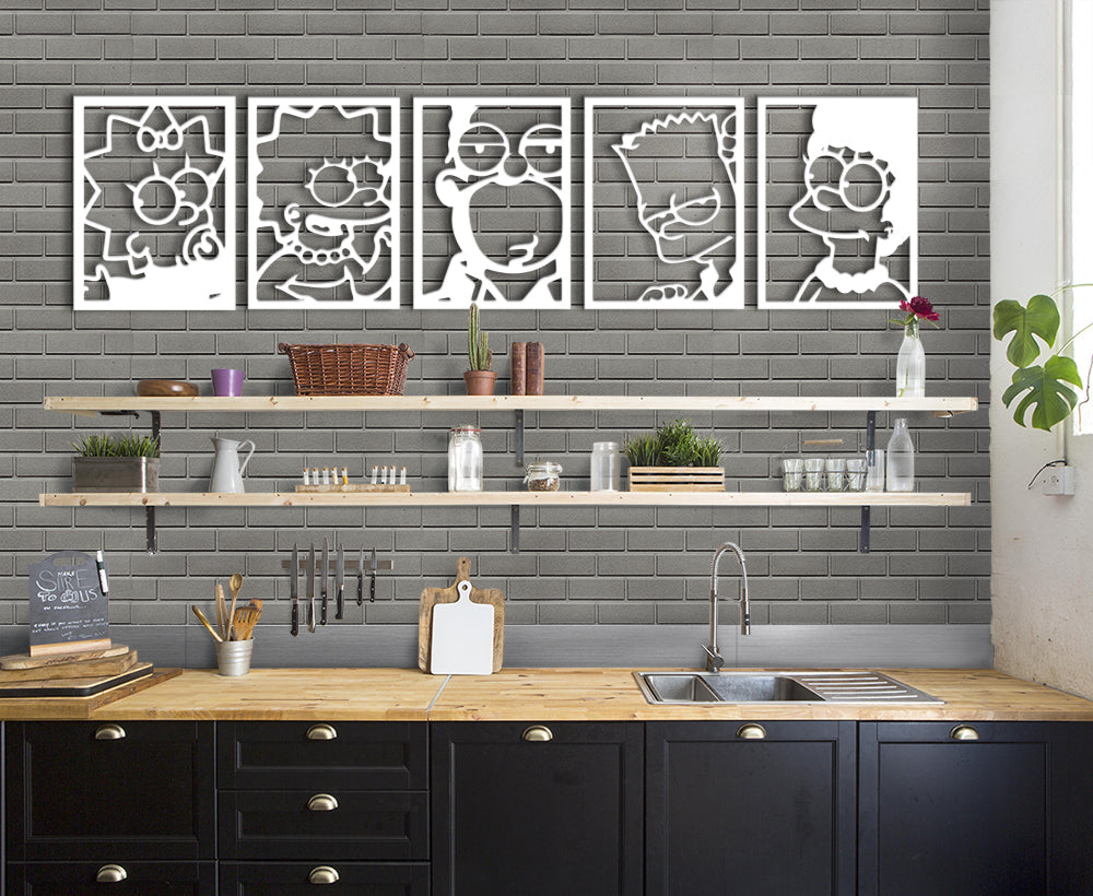 I SIMPSON - Quadro moderno in pvc solido 30 x 40 cm x 5 pezzi Colore: bianco