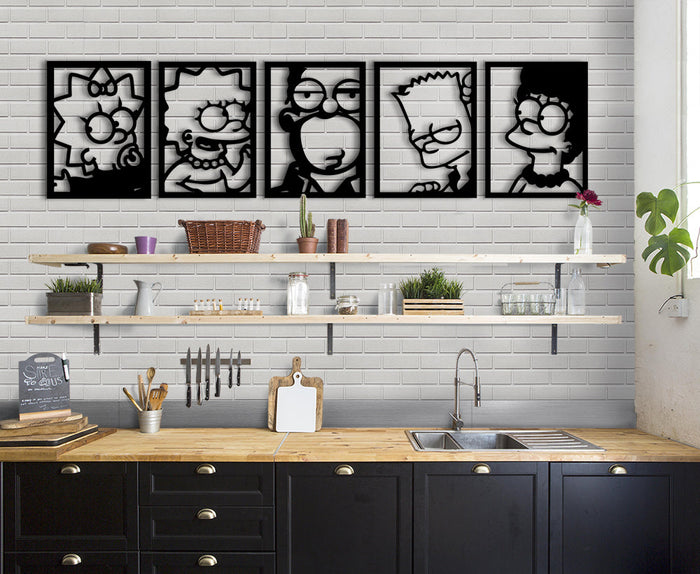 I SIMPSON - Quadro moderno in pvc solido 30 x 40 cm x 5 pezzi Colore: nero