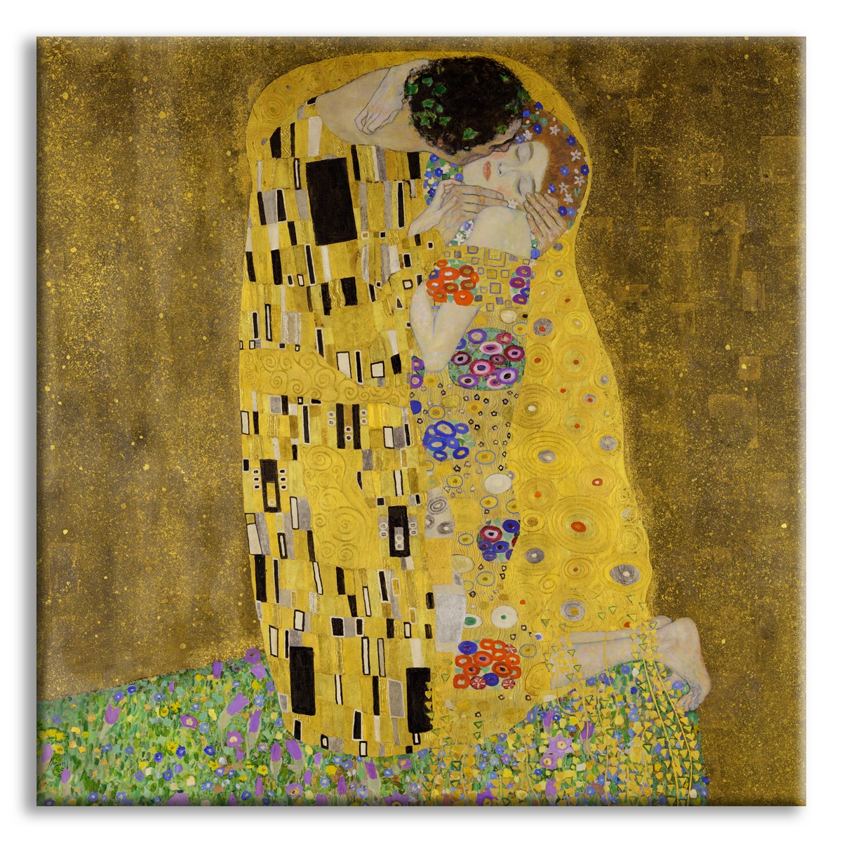 IL BACIO - KLIMT - Quadro Stampa su Canvas con telaio in legno Misura: 130x130 cm