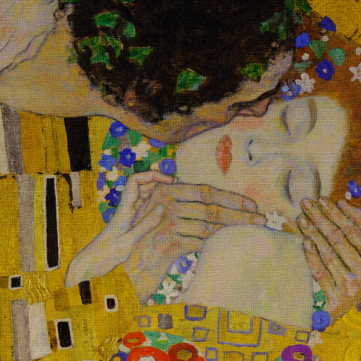 IL BACIO - KLIMT - Quadro Stampa su Canvas con telaio in legno Misura: 130x130 cm